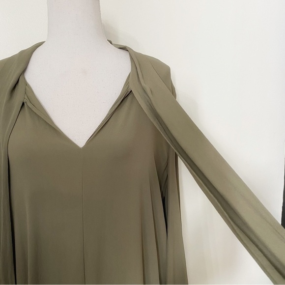 LUISA CERANO MUTED OLIVE GREEN ACETATE SILK BLEND LONG SLEEVE SHIFT DRESS - 16 - Picture 5 of 12